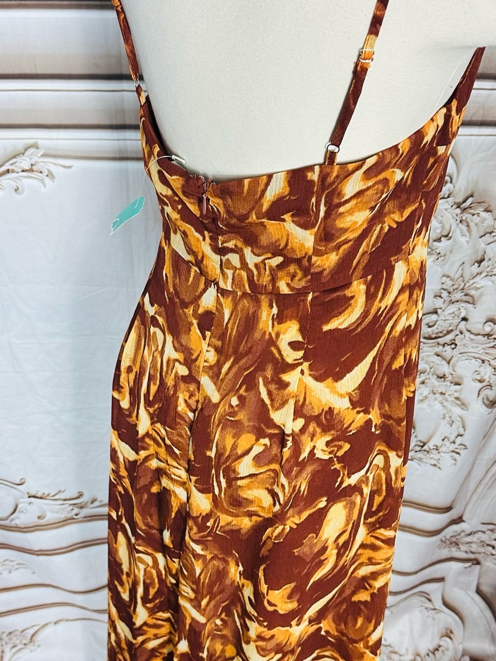 Brown Floral Maxi Slip Dress with Twisted Bodice - Picture 7 of 12
